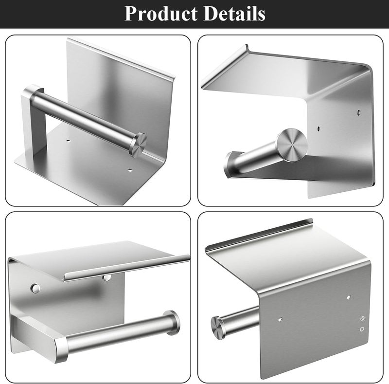 Tindbea Toilet Paper Holder with Phone Shelf, Adhesive or Screw Wall Mount Toilet Tissue Roll Holder, Rustproof & Multifunctional Stainless Steel Bathroom Storage Dispenser (Brushed Nickel) - Image 5